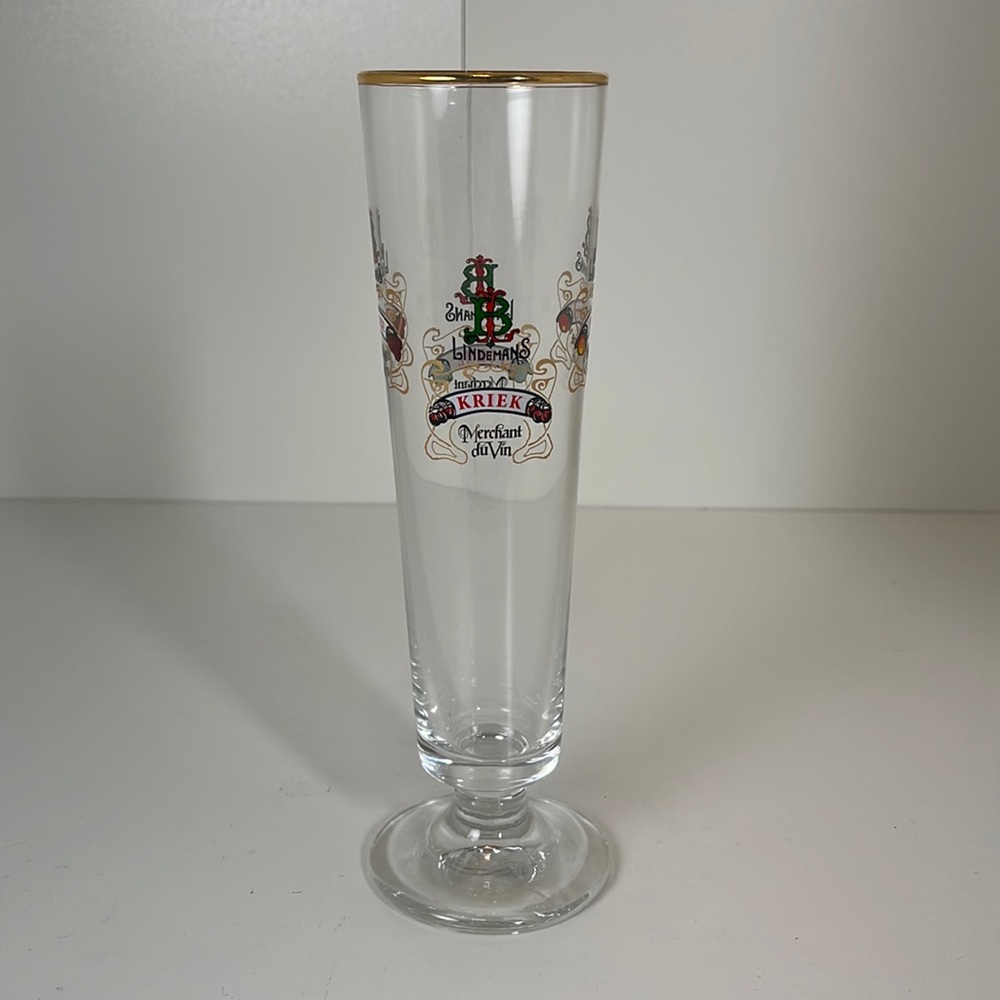 NWOT Lindemans Glass With Gold Rim and multicolor print